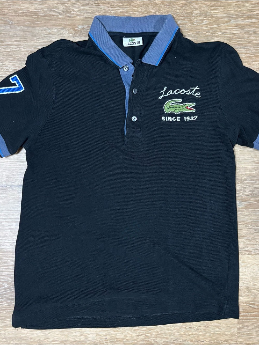 Vintage Lacoste special edition big logo size s black polo shirt